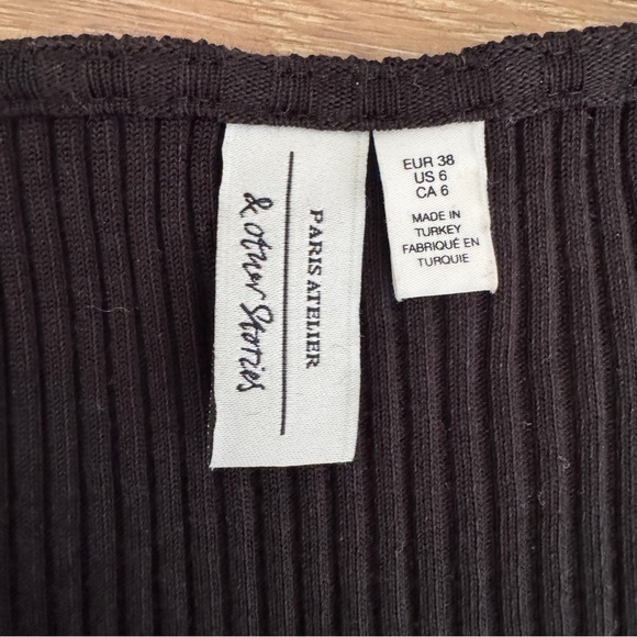 & Other Stories black Long Sleeve Rib Maxi Sweater Dress with side slit size 6 - Picture 11 of 11